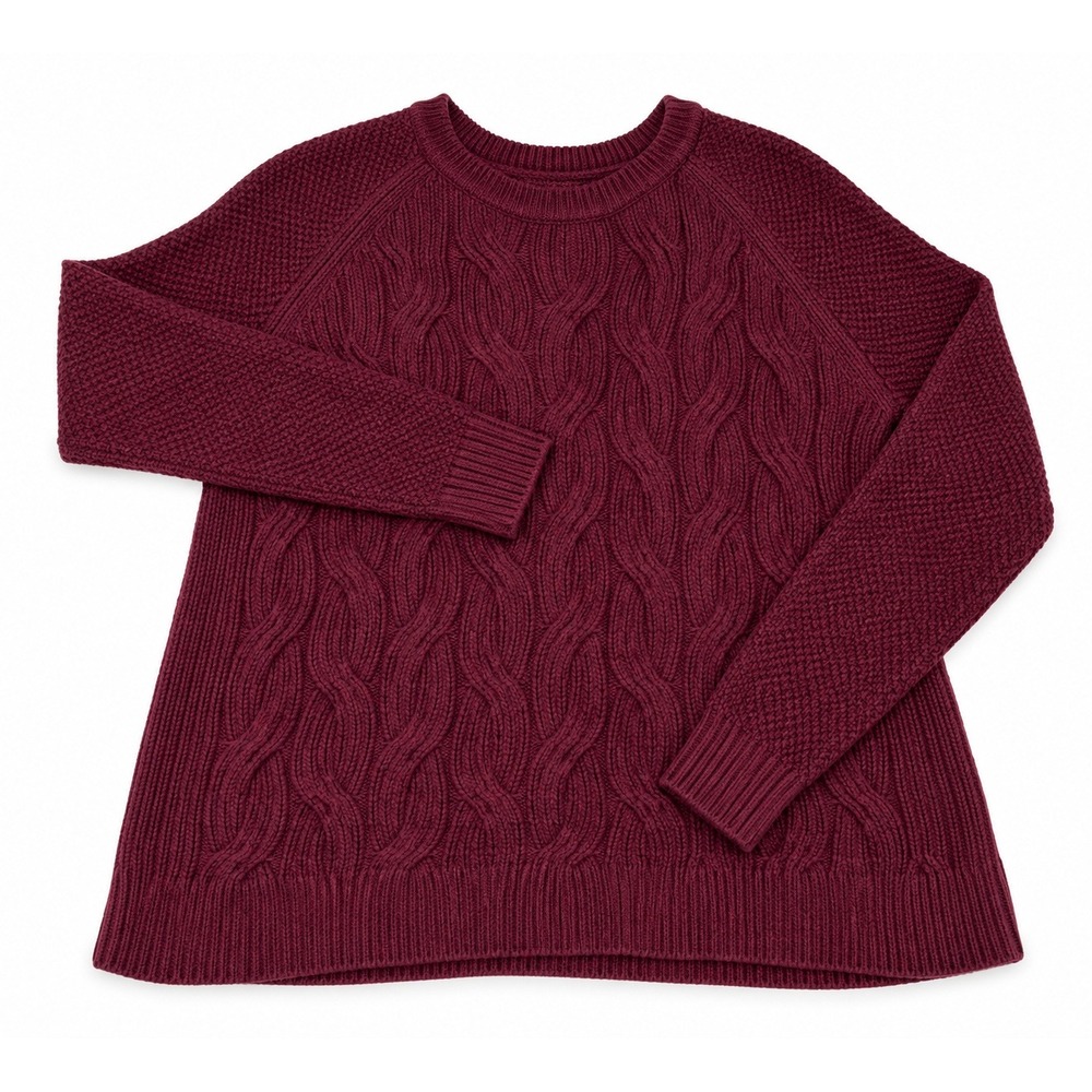 Sonoma Cable Knit Sweater Womens L Burgundy Mixed Texture Pullover Preppy